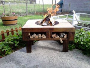 Metal Fire Pits along with Storage(Firewood)